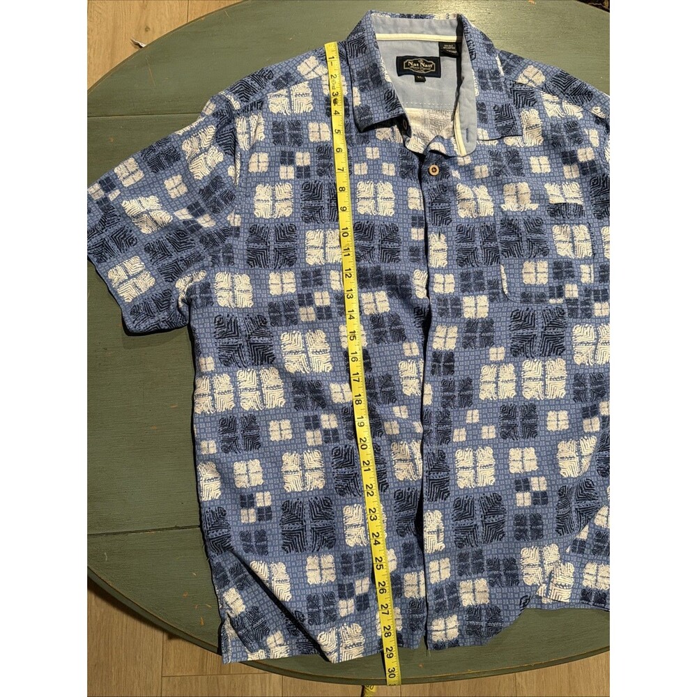 Nat Nast Luxury Originals Blue Geometric Silk Cotton XL Button Down Shirt - Picture 10 of 11